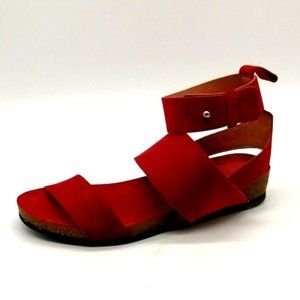 Sylven Womens Renegade Ankle Strap Sandal Red Suede Button‎ Close EUR 36 NEW